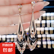 韓國氣質(zhì)時尚菱形磨砂鈦鋼長款耳環(huán)女百搭顯臉瘦的耳墜網(wǎng)紅耳飾品 香檳色耳環(huán)
