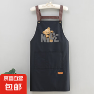 廚房餐飲專用可擦手款圍裙防水防油H背帶款可愛卡通印花工作服 黑色圍裙1條