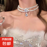 真金電鍍珍珠鑲鉆花朵項鏈小眾時尚百搭鎖骨鏈氣質(zhì)輕奢高級感飾品 4#項鏈-銀色