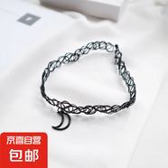 歐美編織松緊彈性項鏈魚線女鎖骨鏈頸帶項圈學(xué)生紋身脖飾女 黑色魚線月亮