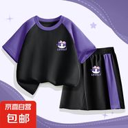 【男童運動(dòng)套裝】男童套裝夏季2025新款帥氣男孩短袖上衣兒童短褲 心動(dòng)貓K紫黑-心動(dòng)貓K紫黑 120