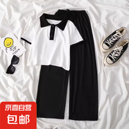 【女童夏裝套裝】短袖t恤褲子初中生兒童夏季2025新款大童學(xué)院 白衣+黑色 140