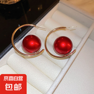銀針大珍珠圓圈耳環(huán)時(shí)尚小眾夸張氣質(zhì)高級(jí)感耳釘法式復(fù)古百搭耳飾 76#銀針-紅色