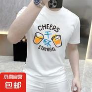 精梳棉短袖t恤男2025夏季潮牌圓領(lǐng)印花半袖潮流百搭休閑打底衫 精梳棉短袖 T4321白色 2XL
