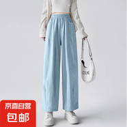 日系奶奶褲女夏季薄款2025新款腰闊腿高級(jí)感小個(gè)子九分哈倫奶芙褲 藍(lán)色-小個(gè)子款 M