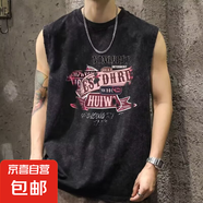 美式印花寬松背心男夏季健身坎肩ins袖坎袖無袖T恤潮休閑男女 灰色 零野    BS502 3XL 【150-165斤】