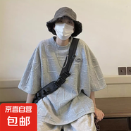 立體印花短袖T恤男夏季韓版潮流五分袖痞帥寬松簡(jiǎn)約百搭休閑體恤 灰色 L
