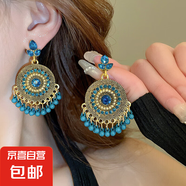 民族風(fēng)鳳凰月牙流蘇耳釘小眾復(fù)古設(shè)計感耳環(huán)夏季女輕奢高級感耳飾 7#鋼針-金色-藍(lán)色