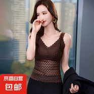 彈性感蕾絲小背心女春夏季小西裝內搭打底衫氣質修身帶胸墊上衣 咖啡色 RF0055 XL 碼109-117斤