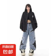 五角星字母刺繡飛行員夾克女秋季寬松美式復(fù)古刺繡棒球服 黑色 M