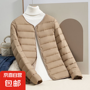 輕薄棉服女保暖內(nèi)膽短款大碼顯瘦外套秋冬圓領(lǐng)外套女裝 卡其色 4XL 建議125-140斤
