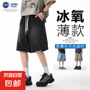 NASA BASE牛仔短褲男夏季水洗做舊直筒褲復(fù)古加大工裝五分褲薄款 JYF2306-黑色 5XL