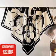 棉麻圍巾女春秋薄款方巾絲巾三角巾韓版百搭冬季保暖護(hù)頸圍脖披肩 山茶花（黑色） 65*65CM