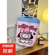 可愛插畫手提包媽咪便當(dāng)包袋拎包童趣涂鴉帆布包 格子兔子