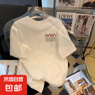 男士T恤時(shí)尚青少年純白圓領(lǐng)上衣印花百搭休閑復(fù)古上衣情侶裝同款 冰絲短袖 白色 NA L (100-115斤可穿)