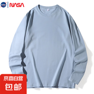 NASALIKE純棉秋冬季新款純色圓領(lǐng)衛(wèi)衣常規(guī)版套頭長(zhǎng)袖上衣男女款T恤打底衫 C01180長(zhǎng)T-淺藍(lán) 2XL【修身直筒版】