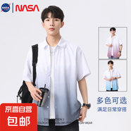 NASALIKE2025夏季薄款漸變色花紋寬松休閑花襯衣日系半袖上衣服 灰色 -NASA-2357襯衫 2XL 【130-150斤】