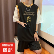 24號籃球服男士短袖套裝夏季冰絲網(wǎng)眼運動五分短褲兩件套學(xué)生班服 8號黑色1003 5XL