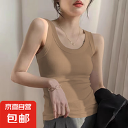 正肩坑條無袖T恤女夏季辣妹緊身打底衫修身顯瘦內(nèi)搭圓領(lǐng)背心上衣 卡其色 XL碼