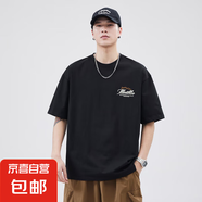 短袖t恤男2025夏季寬松潮流圓領(lǐng)男裝半袖體恤上印花體恤上衣純棉 黑色 T-1203 2XL 135-150斤