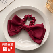 丸子頭蝴蝶結(jié)發(fā)圈女高級(jí)感發(fā)飾氣質(zhì)百搭高彈性扎頭繩不傷發(fā)橡皮筋 酒紅色蝴蝶結(jié) 1件