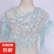 韓版女蕾絲碎花三角巾鏤空透氣包頭紗田園復(fù)古風(fēng)三角披肩防曬頭巾 天藍色