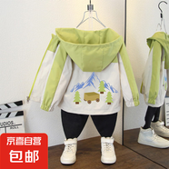 小女孩春款甜美軟糯連帽外套女童秋季薄款洋氣蝴蝶印花長袖夾克潮 爬山外套草綠色 160