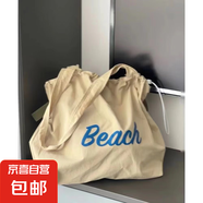 【網(wǎng)紅爆款】大容量精致日系甜美抽繩手提包托特包通勤字母帆布包 爆款卡其色 大包
