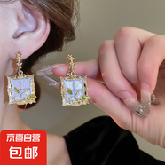 銀針布藝花朵耳環(huán)海邊度假風時尚百搭耳釘個性氣質耳飾送女友禮物 38#耳扣-金色-紫色