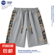 NASA BASE國潮小熊刺繡短褲男士薄款國風(fēng)寬松大碼休閑運(yùn)動五分褲 K59#灰色 XL