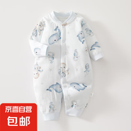 爆款幼兒連體衣夾棉薄棉長袖哈衣寶寶保暖爬服嬰兒衣服秋冬新款 40g薄棉-深海精靈 73cm