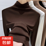莫代爾半高領(lǐng)內(nèi)搭打底衫女春秋冬2024新款t恤長袖上衣肌底衣面膜t 咖啡色 M 建議80-100斤