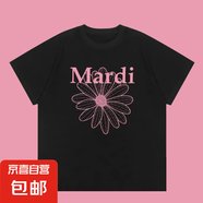 Mari短袖金高銀雛菊腸狗印花女2025夏220克純棉上衣情侶T恤潮 1972黑色粉花系列 L