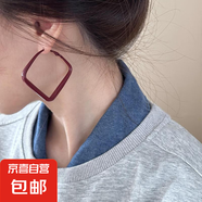 銀針安可拉紅色耳圈耳環(huán)韓國簡約時尚設(shè)計感耳墜網(wǎng)紅氣質(zhì)耳飾批發(fā) 3#銀針-方形大號