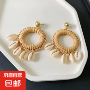 波西米亞水滴羽毛米珠流蘇耳環(huán)小眾情人節(jié)禮物耳墜輕奢民族風(fēng)耳飾 42#鋼針-金色-咖色-白色