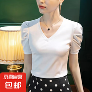 泡泡袖棉質(zhì)短袖T恤女士內(nèi)搭夏季新款氣質(zhì)打底衫時尚休閑百搭上衣 K7-白色 4XL 建議145-155斤