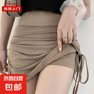 高腰百褶性感純欲半身裙女包臀a字裙抽繩夏季超短裙夜店KJY#919# KJY#919#卡其色 M 【85-100斤】