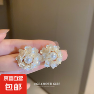 銀針大珍珠圓圈耳環(huán)時尚小眾夸張氣質高級感耳釘法式復古百搭耳飾 31#銀針-白色珍珠花朵