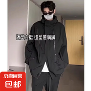 vintage美式?jīng)_鋒衣外套女秋冬款2025新款棕色連帽工裝夾克棒球服 黑色 3XL