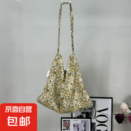 韓版ins風(fēng)燈芯絨碎花大容量單肩包 淺綠色山茶花/ 均碼