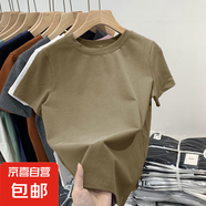 純棉短袖t恤女春夏2025新款內(nèi)搭彈力修身短款體恤基礎(chǔ)正肩上衣888 卡其色【圓領(lǐng)】 2XL 建議125-140斤