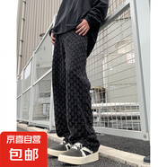 歐美高街hiphop褲子潮牌痞帥炸街提花滿印牛仔褲男美式vibe直筒褲 黑色 B119-XZ L