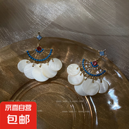 銀針鑲鉆水晶珍珠耳環(huán)歐美復古輕奢長款耳墜清新甜美高級感耳飾女 1#銀針-白色扇形流蘇