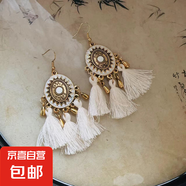 波西米亞水滴羽毛米珠流蘇耳環(huán)小眾情人節(jié)禮物耳墜輕奢民族風(fēng)耳飾 6#耳鉤-金色-白色