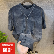 網(wǎng)紅滿天星圓領(lǐng)重工燙鉆t恤男短袖潮牌ins精神社會小伙半袖T恤衫 KCJD-M51 灰色 3XL