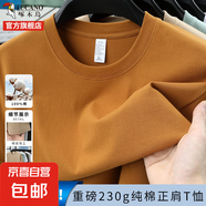 啄木鳥純棉短袖t恤男2025夏季寬松圓領(lǐng)半袖打底衫重磅體恤衫9300 焦糖色 5XL