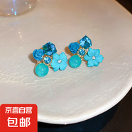 銀針韓國東大門貓眼石送女友禮物花朵耳環(huán)甜美耳釘復(fù)古設(shè)計感耳飾 5#銀針-藍(lán)色花朵