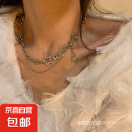 辣妹甜酷抽拉蝴蝶項鏈女一款四戴立體蝴蝶毛衣鏈設計感流蘇鎖骨鏈 星星滿鉆雙層項鏈
