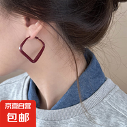 銀針安可拉紅色耳圈耳環(huán)韓國簡約時尚設(shè)計(jì)感耳墜網(wǎng)紅氣質(zhì)耳飾批發(fā) 4#銀針-方形小號