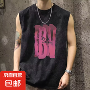美式印花寬松背心男夏季健身坎肩ins袖坎袖無袖T恤潮休閑男女 灰色 零野   BS496 2XL 【130-150斤】